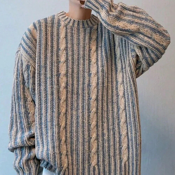 Multicolor Casual Men's Twisted Rope Accent Crew Neck Sweater - Picture 4 of 6